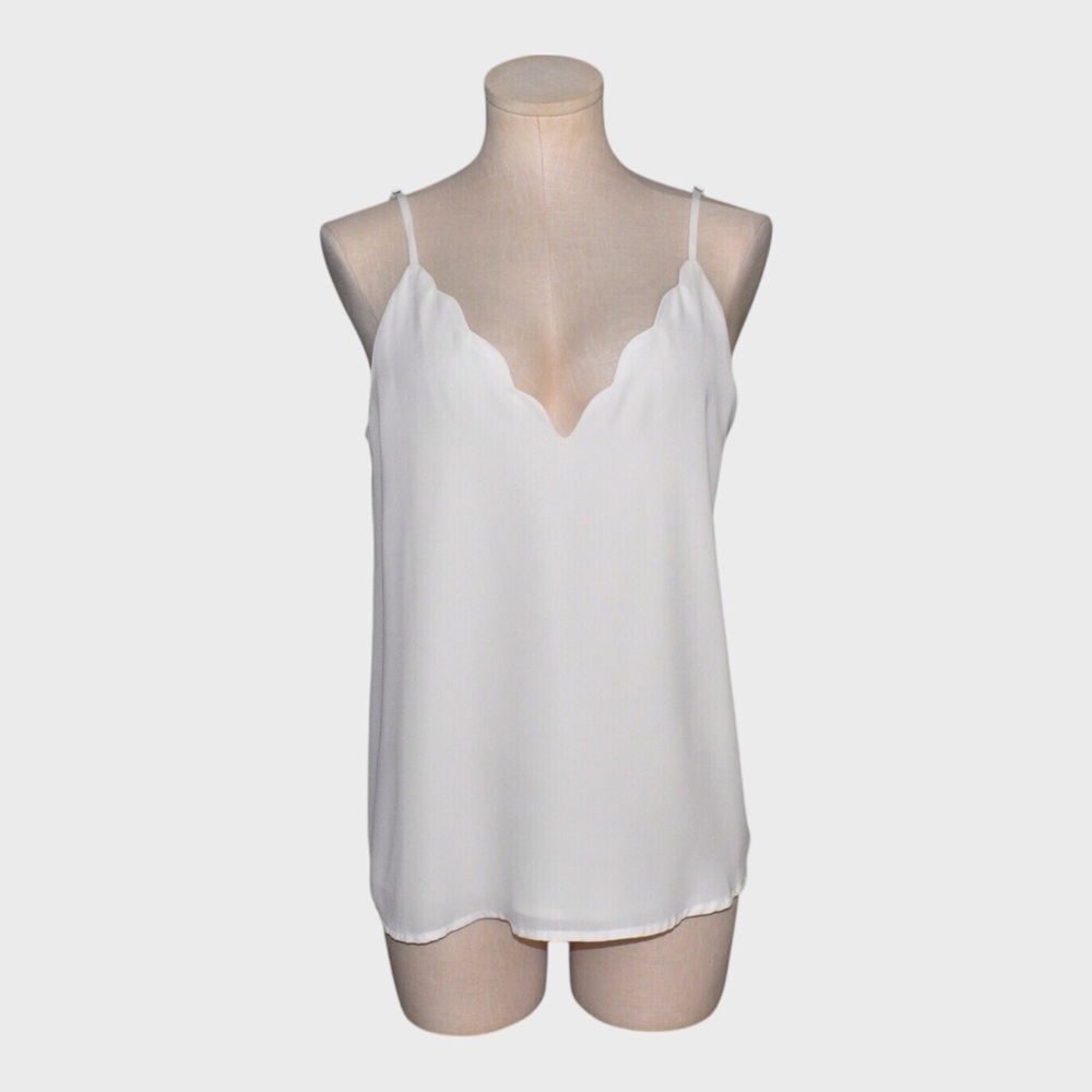 Socialite Scallop Edge White Cami Top Tank Blouse